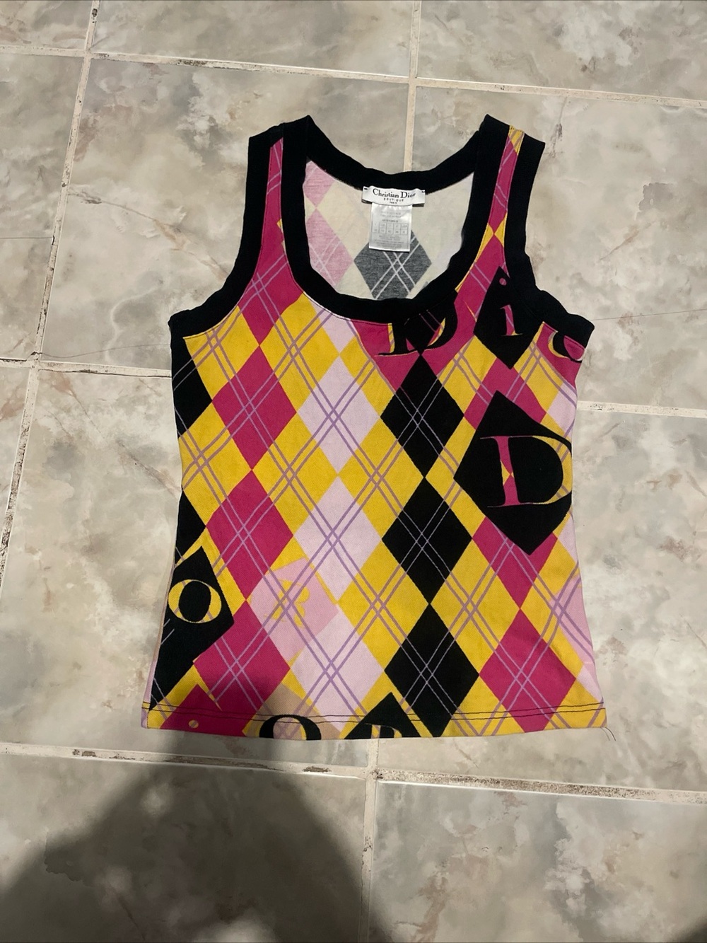 Christian Dior 2004 Gold Collection Argyle Sleeveless Tank Top SZ USA 6
